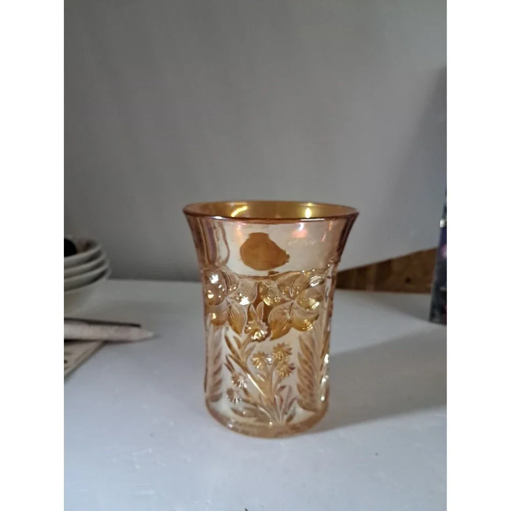 Vintage Imperial Carnival Glass Marigold Tiger Lilly 8oz 4
